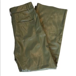 Olive Green Faux Leather Pants